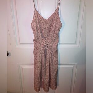 ROMWE size 6 (Medium) pink floral lace up short dress, worn twice